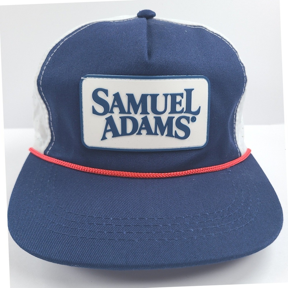 Samuel Adams Beer Trucker Hat Mens Navy Blue White Perforated Rope Snapback Cap